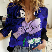Personalised Dads Day Samoa Women Casual Shirt Dad Ou Te Alofa Ia Te Oe Tama - Blue Polynesian Flowers Tribal - Wonder Print Shop
