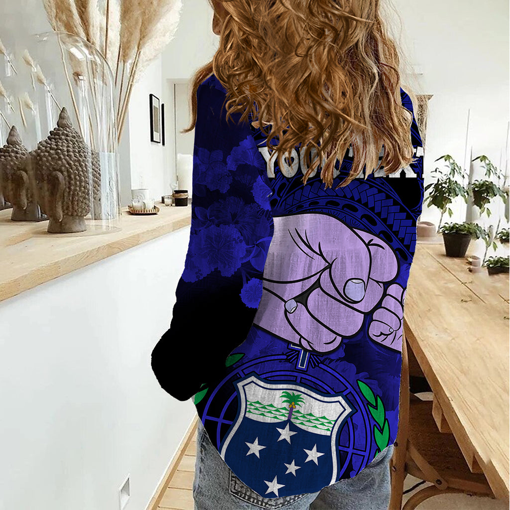 Personalised Dads Day Samoa Women Casual Shirt Dad Ou Te Alofa Ia Te Oe Tama - Blue Polynesian Flowers Tribal - Wonder Print Shop