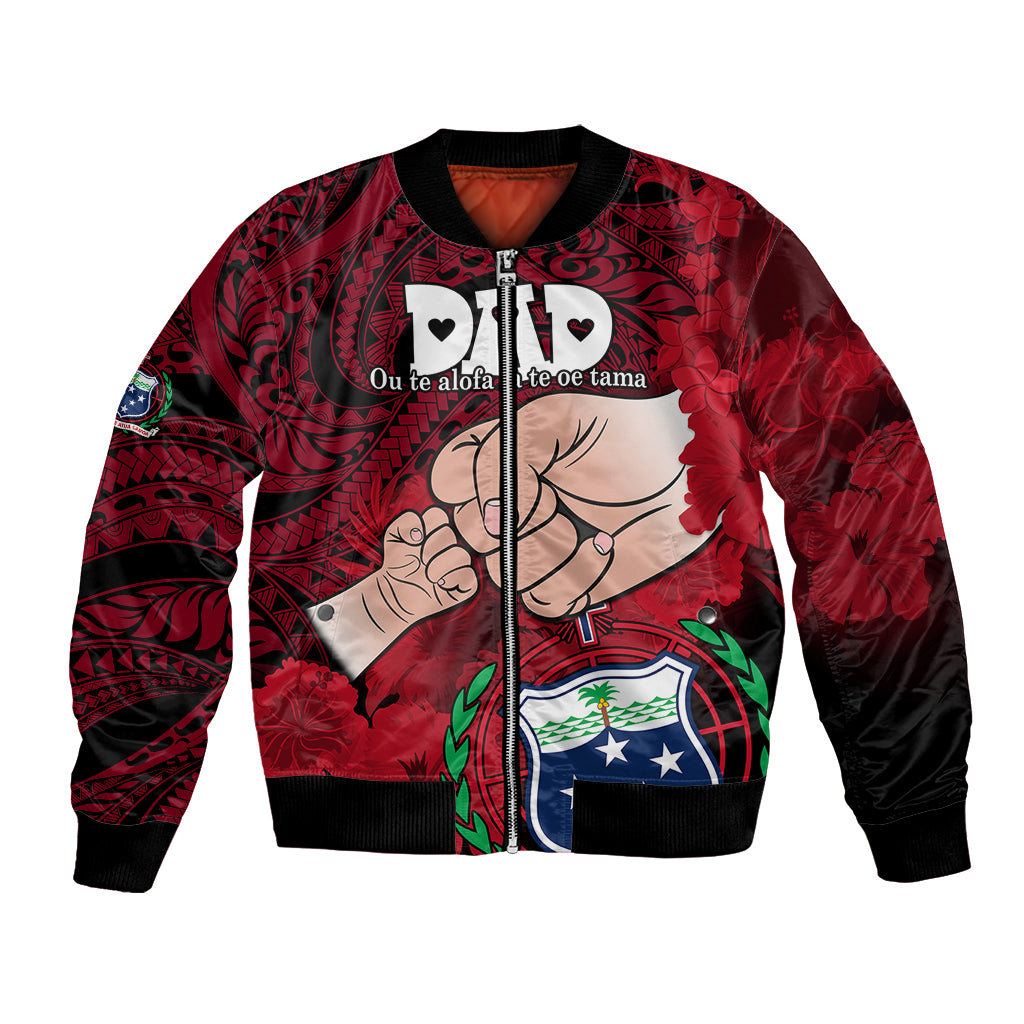 Dads Day Samoa Bomber Jacket Dad Ou Te Alofa Ia Te Oe Tama - Red Polynesian Flowers Tribal LT9 - Wonder Print Shop