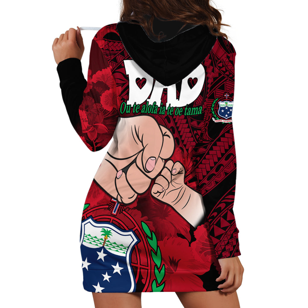 Fathers Day Polynesian Islands Samoa Hoodie Dress Dad Ou Te Alofa Ia Te Oe Tama - Red Polynesian Flowers Tribal - Wonder Print Shop