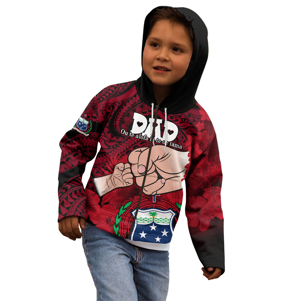 Dads Day Samoa Kid Hoodie Dad Ou Te Alofa Ia Te Oe Tama - Red Polynesian Flowers Tribal - Wonder Print Shop