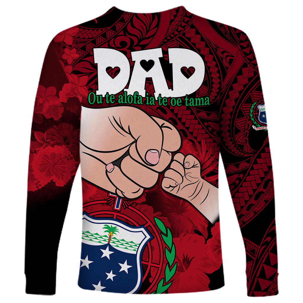 Dads Day Samoa Long Sleeve Shirt Dad Ou Te Alofa Ia Te Oe Tama - Red Polynesian Flowers Tribal - Wonder Print Shop