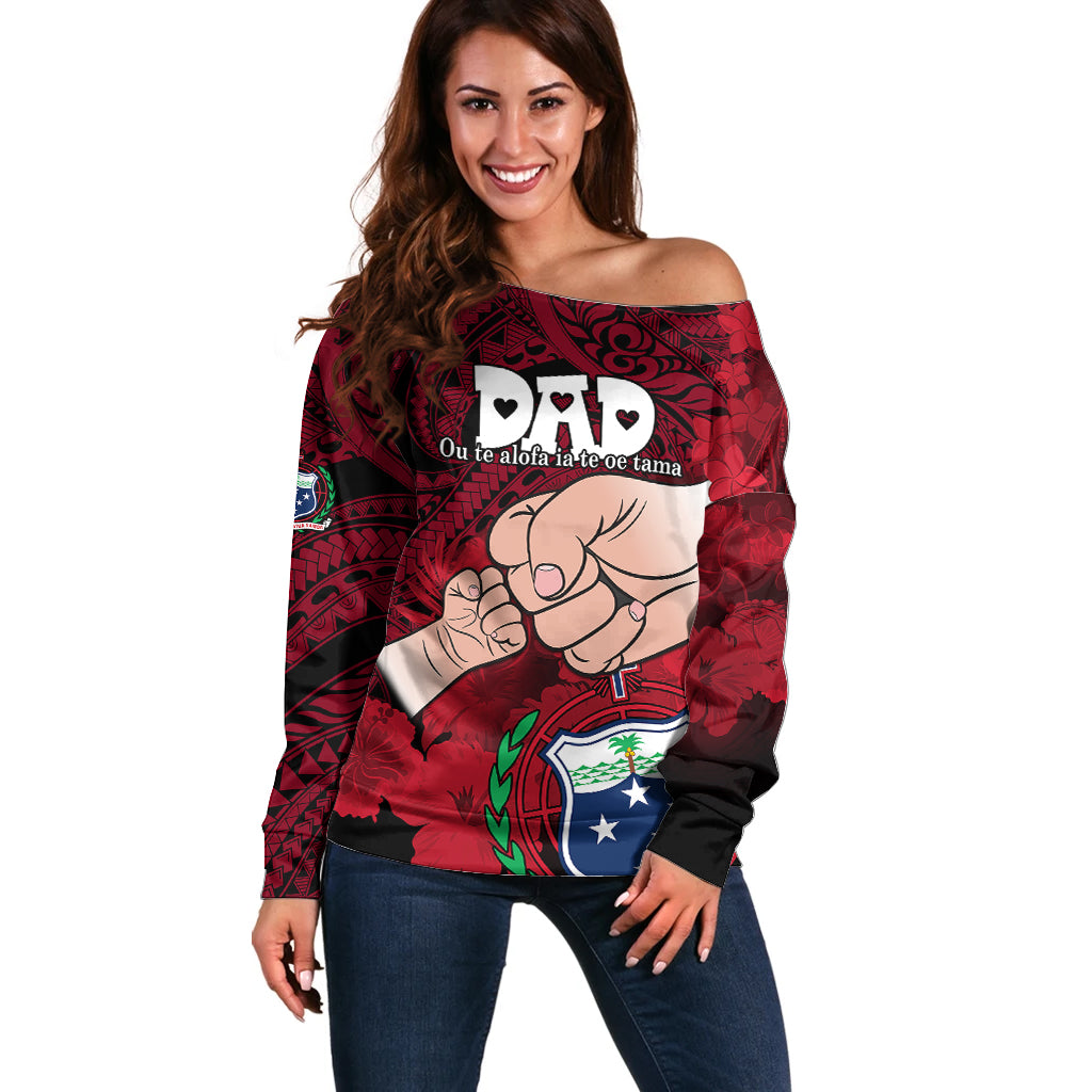 Dads Day Samoa Off Shoulder Sweater Dad Ou Te Alofa Ia Te Oe Tama - Red Polynesian Flowers Tribal - Wonder Print Shop