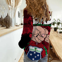 Dads Day Samoa Women Casual Shirt Dad Ou Te Alofa Ia Te Oe Tama - Red Polynesian Flowers Tribal - Wonder Print Shop