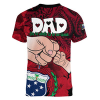 Dads Day Samoa Women V Neck T Shirt Dad Ou Te Alofa Ia Te Oe Tama - Red Polynesian Flowers Tribal - Wonder Print Shop
