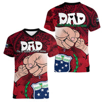 Dads Day Samoa Women V Neck T Shirt Dad Ou Te Alofa Ia Te Oe Tama - Red Polynesian Flowers Tribal - Wonder Print Shop