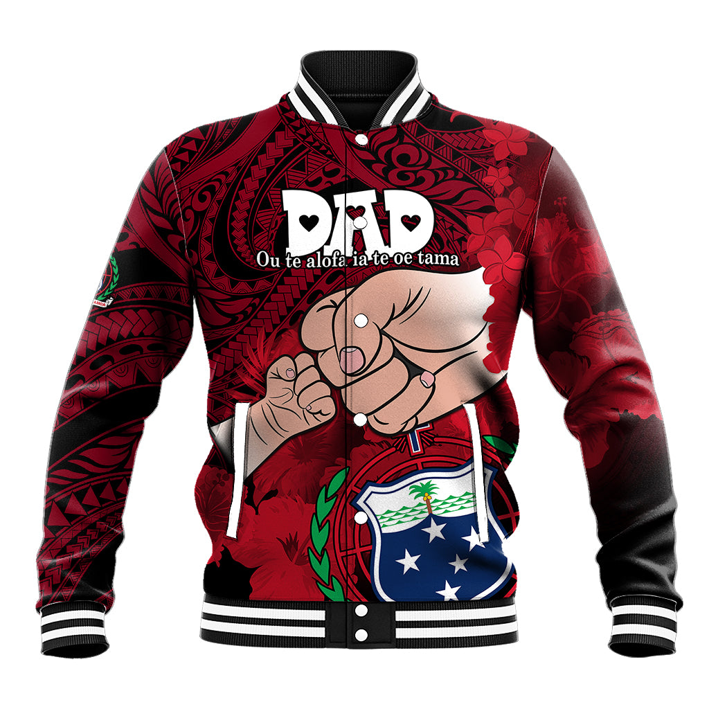 Personalised Fathers Day Polynesian Islands Samoa Baseball Jacket Dad Ou Te Alofa Ia Te Oe Tama - Red Polynesian Flowers Tribal LT9 - Wonder Print Shop