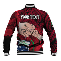 Personalised Fathers Day Polynesian Islands Samoa Baseball Jacket Dad Ou Te Alofa Ia Te Oe Tama - Red Polynesian Flowers Tribal LT9 - Wonder Print Shop