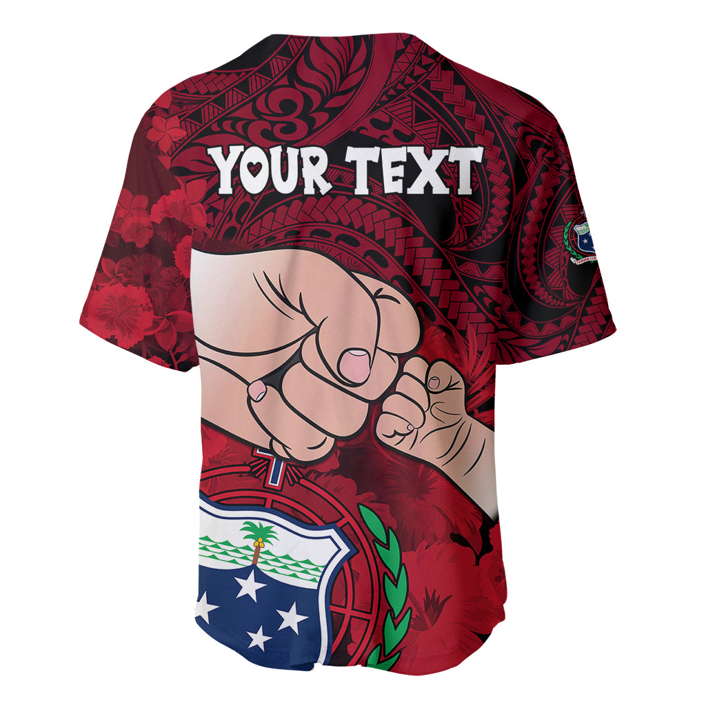 Personalised Dads Day Samoa Baseball Jersey Dad Ou Te Alofa Ia Te Oe Tama - Red Polynesian Flowers Tribal LT9 - Wonder Print Shop