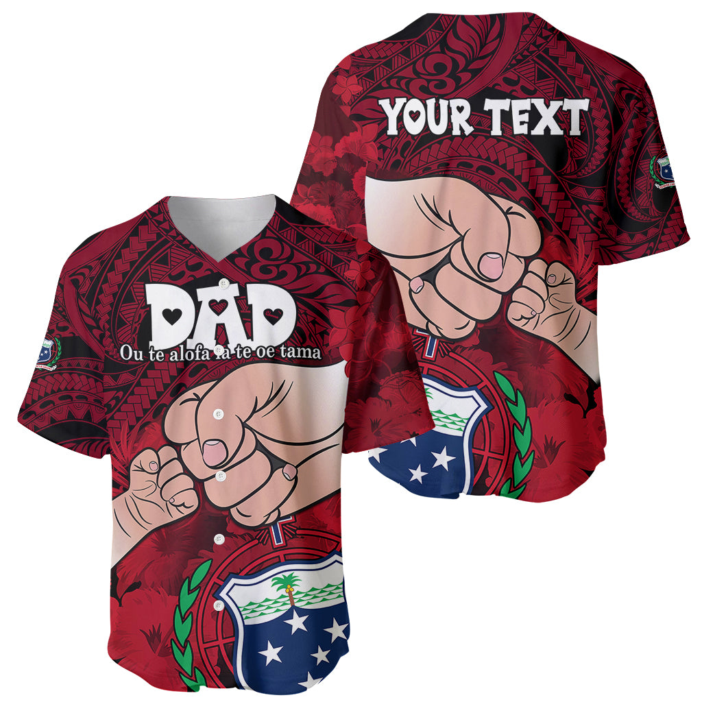 Personalised Fathers Day Polynesian Islands Samoa Baseball Jersey Dad Ou Te Alofa Ia Te Oe Tama - Red Polynesian Flowers Tribal LT9 - Wonder Print Shop