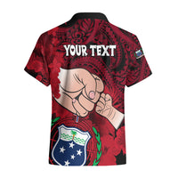 Personalised Dads Day Samoa Hawaiian Shirt Dad Ou Te Alofa Ia Te Oe Tama - Red Polynesian Flowers Tribal - Wonder Print Shop