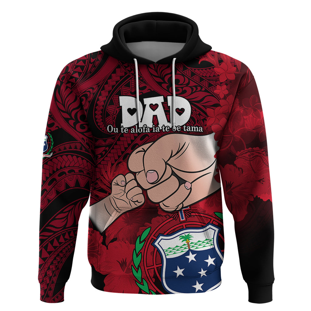 Personalised Fathers Day Polynesian Islands Samoa Hoodie Dad Ou Te Alofa Ia Te Oe Tama - Red Polynesian Flowers Tribal - Wonder Print Shop