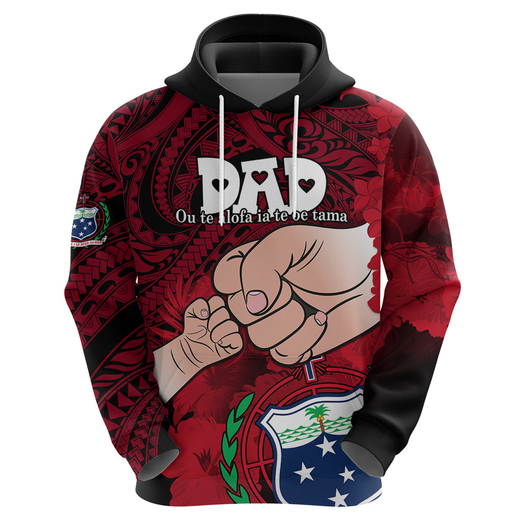 Personalised Fathers Day Polynesian Islands Samoa Hoodie Dad Ou Te Alofa Ia Te Oe Tama - Red Polynesian Flowers Tribal - Wonder Print Shop