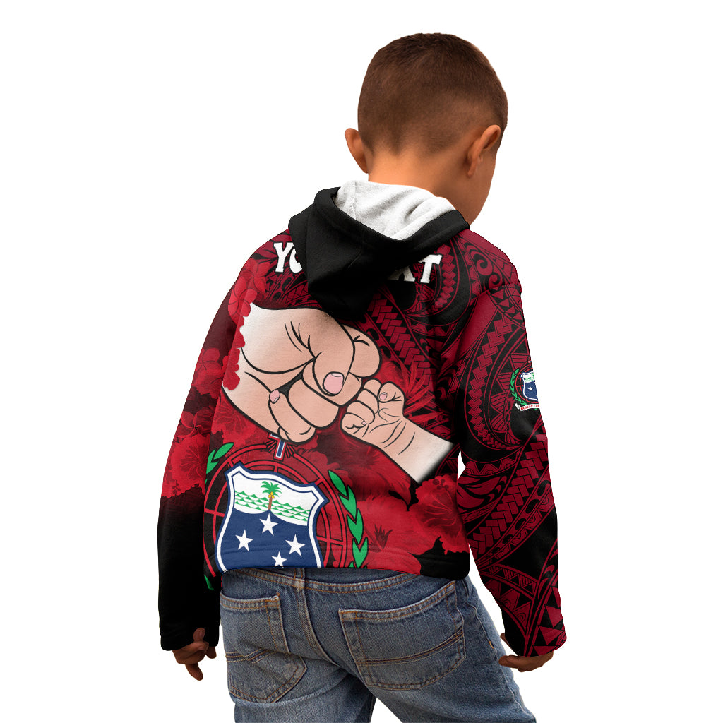 Personalised Dads Day Samoa Kid Hoodie Dad Ou Te Alofa Ia Te Oe Tama - Red Polynesian Flowers Tribal - Wonder Print Shop