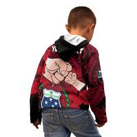 Personalised Dads Day Samoa Kid Hoodie Dad Ou Te Alofa Ia Te Oe Tama - Red Polynesian Flowers Tribal - Wonder Print Shop