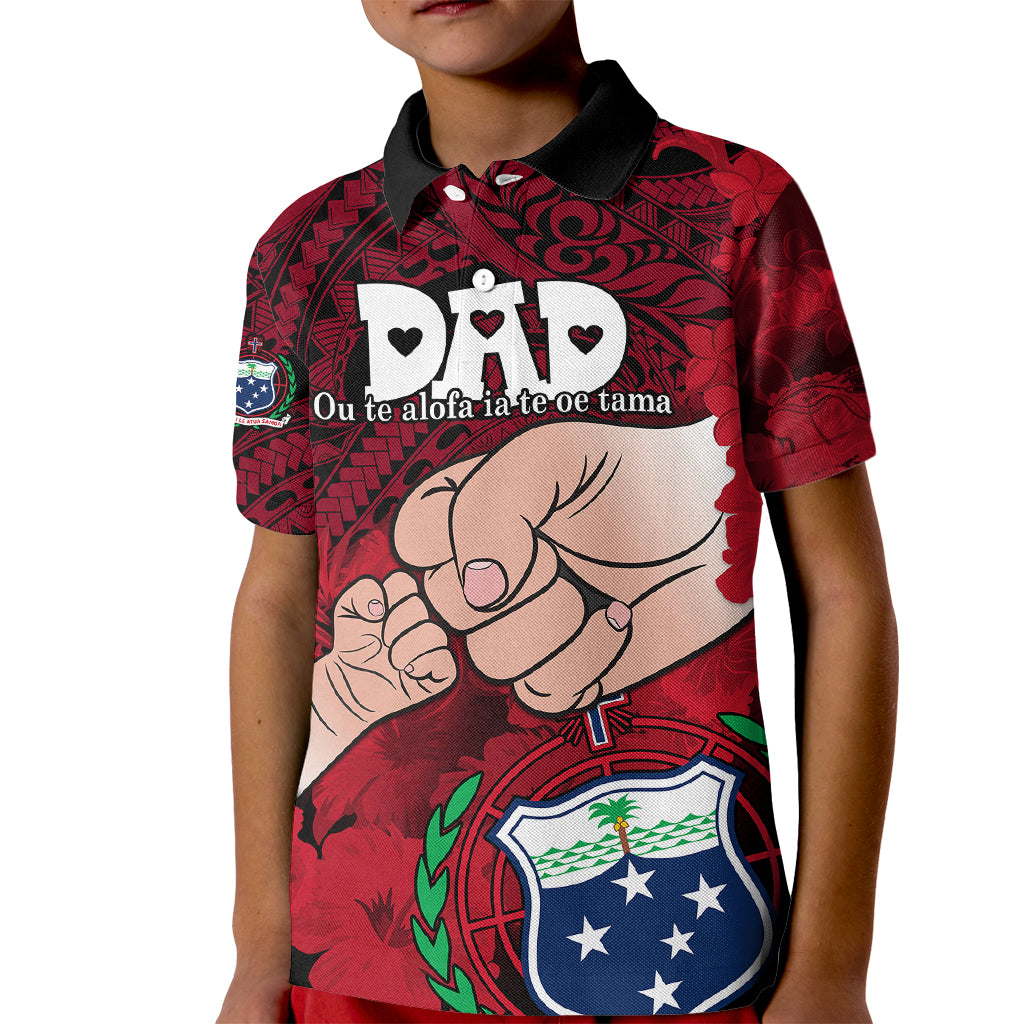 Personalised Fathers Day Polynesian Islands Samoa Kid Polo Shirt Dad Ou Te Alofa Ia Te Oe Tama - Red Polynesian Flowers Tribal - Wonder Print Shop