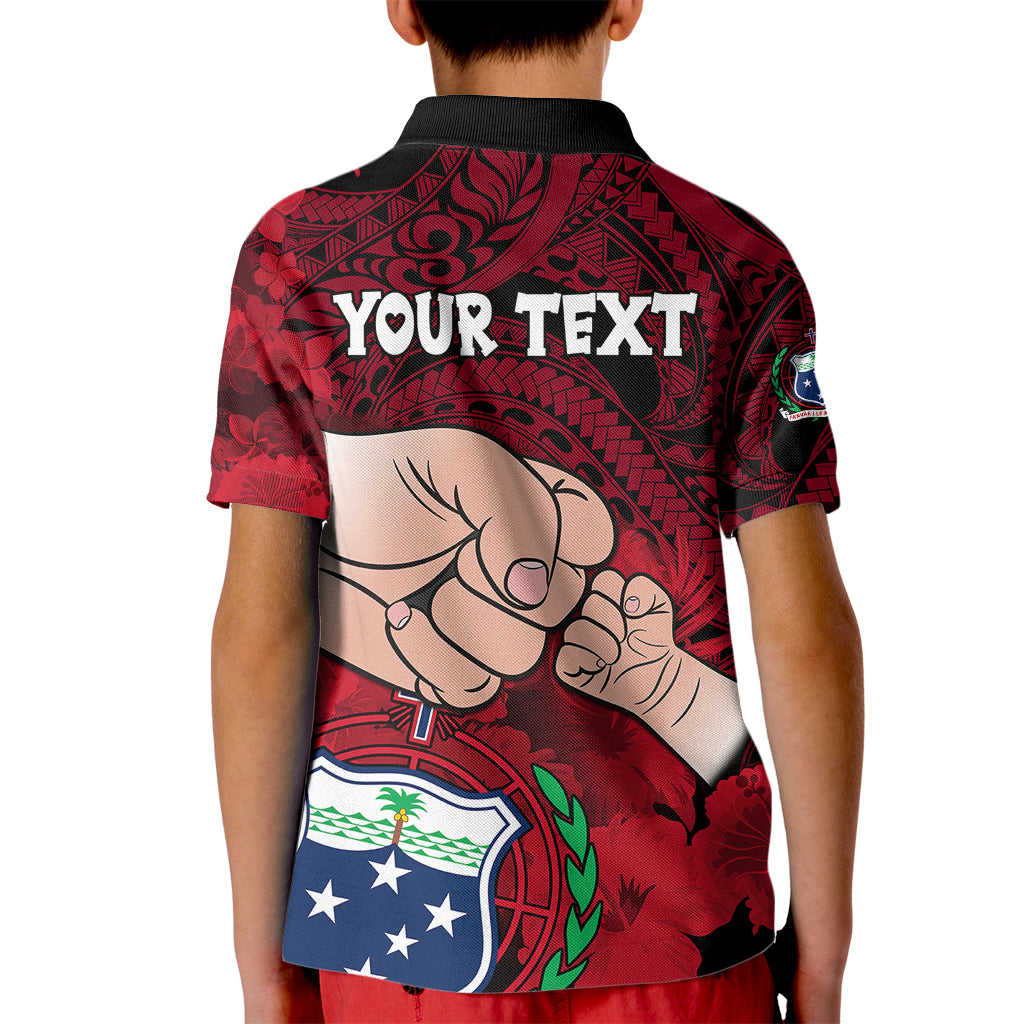Personalised Dads Day Samoa Kid Polo Shirt Dad Ou Te Alofa Ia Te Oe Tama - Red Polynesian Flowers Tribal - Wonder Print Shop