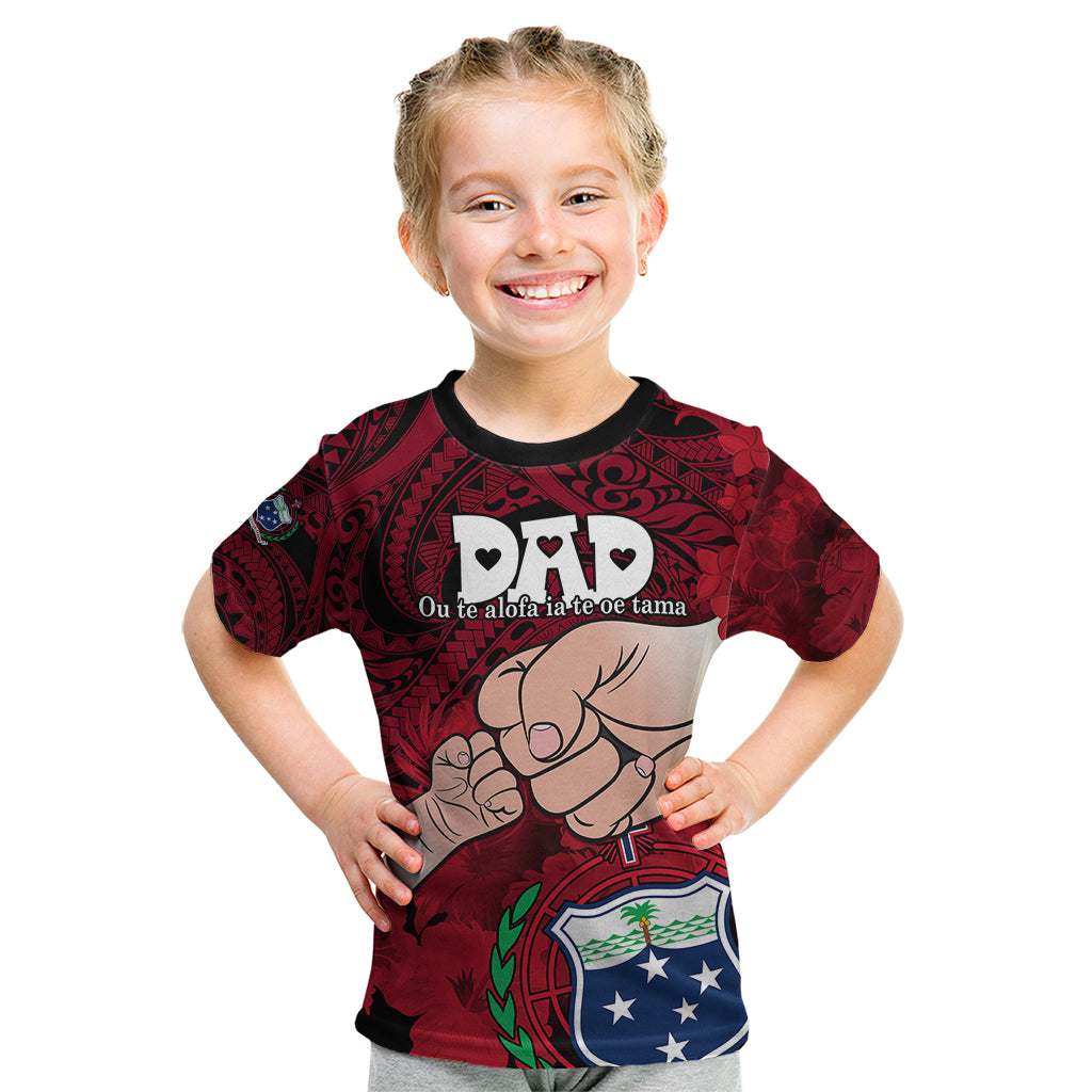 Personalised Dads Day Samoa Kid T Shirt Dad Ou Te Alofa Ia Te Oe Tama - Red Polynesian Flowers Tribal - Wonder Print Shop
