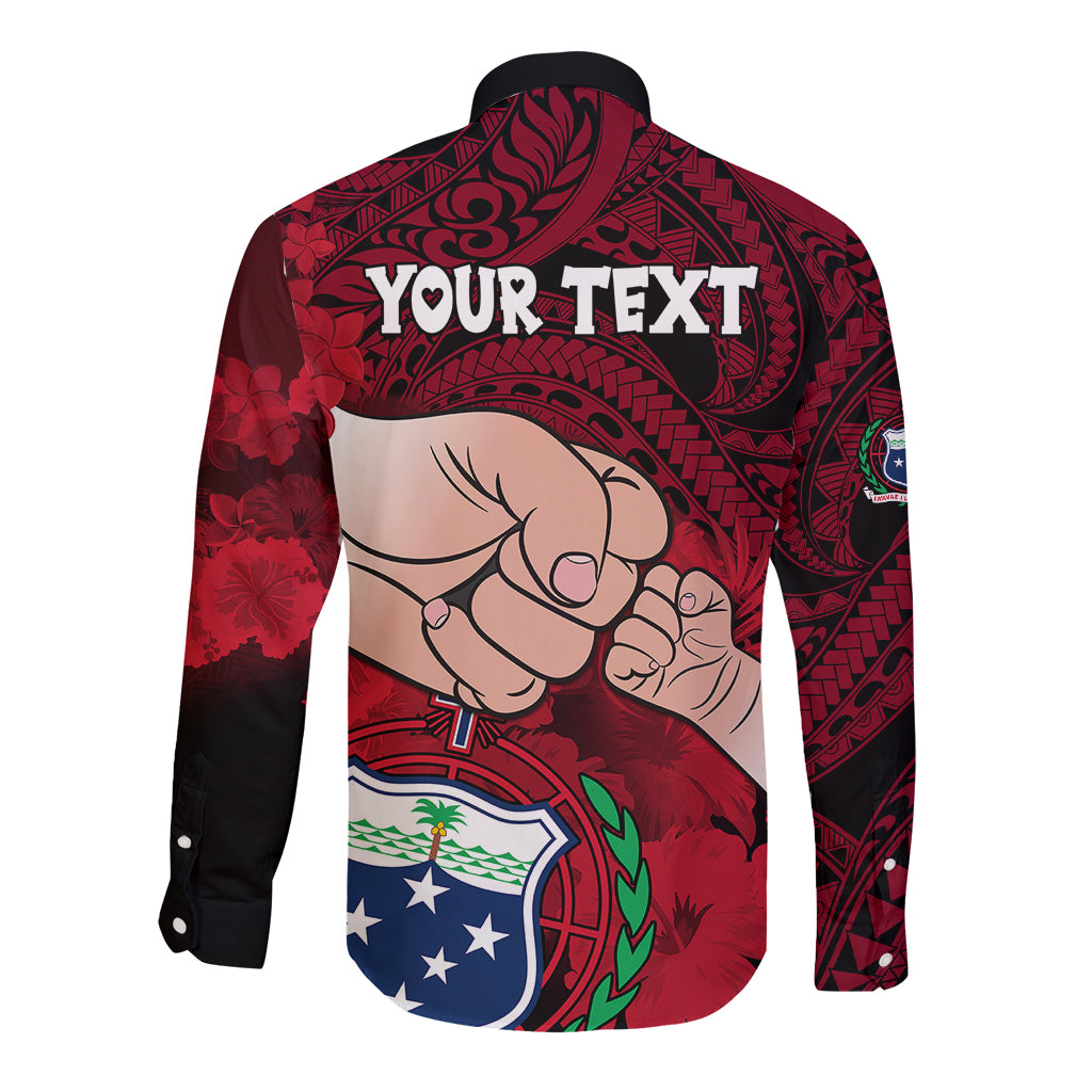 Personalised Dads Day Samoa Long Sleeve Button Shirt Dad Ou Te Alofa Ia Te Oe Tama - Red Polynesian Flowers Tribal - Wonder Print Shop