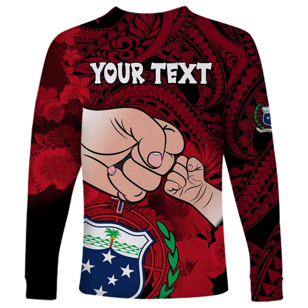 Personalised Fathers Day Polynesian Islands Samoa Long Sleeve Shirt Dad Ou Te Alofa Ia Te Oe Tama - Red Polynesian Flowers Tribal - Wonder Print Shop