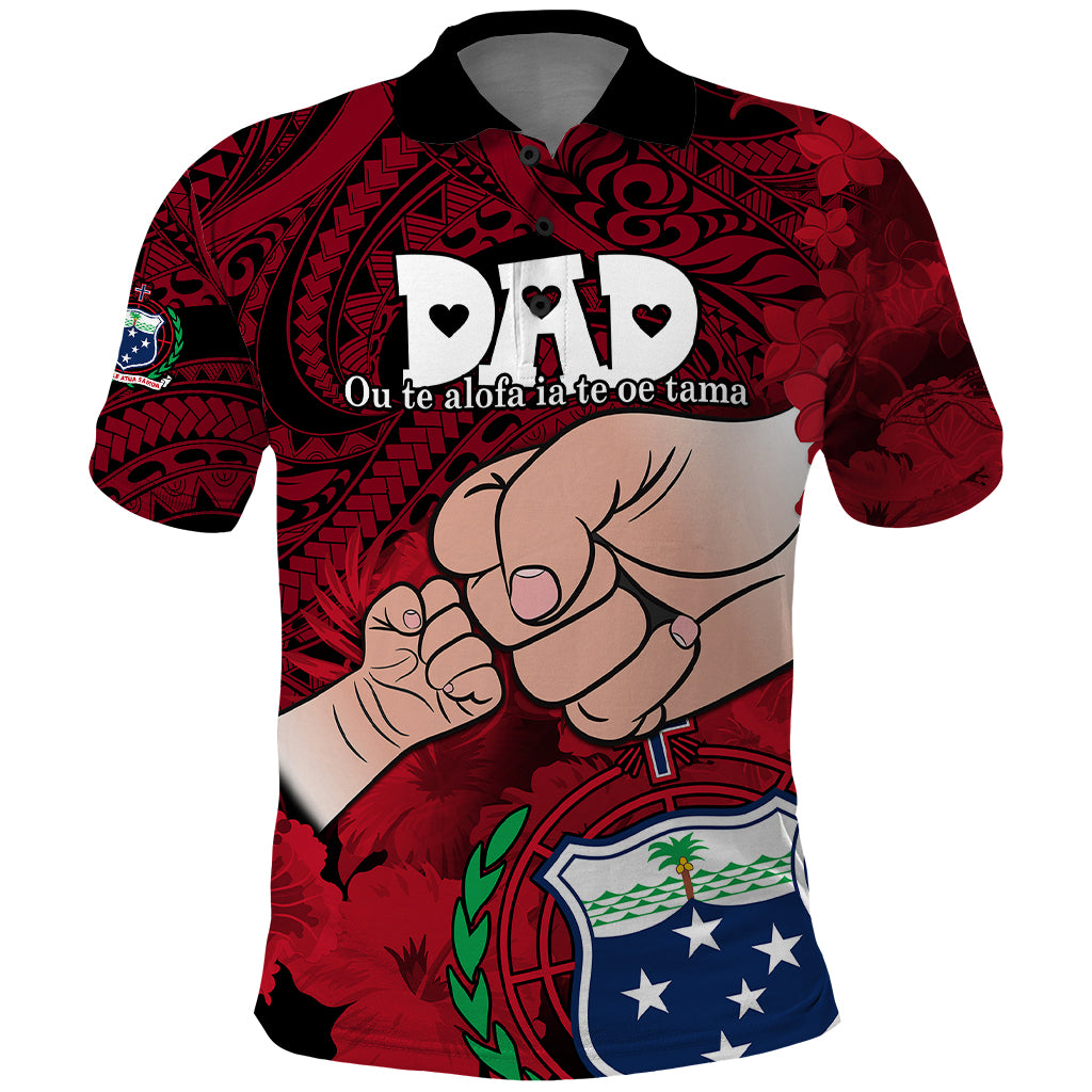 Personalised Dads Day Samoa Polo Shirt Dad Ou Te Alofa Ia Te Oe Tama - Red Polynesian Flowers Tribal - Wonder Print Shop