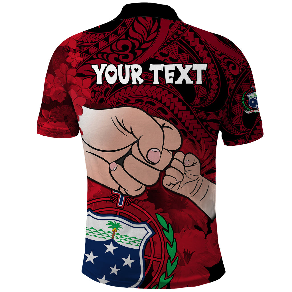 Personalised Dads Day Samoa Polo Shirt Dad Ou Te Alofa Ia Te Oe Tama - Red Polynesian Flowers Tribal - Wonder Print Shop