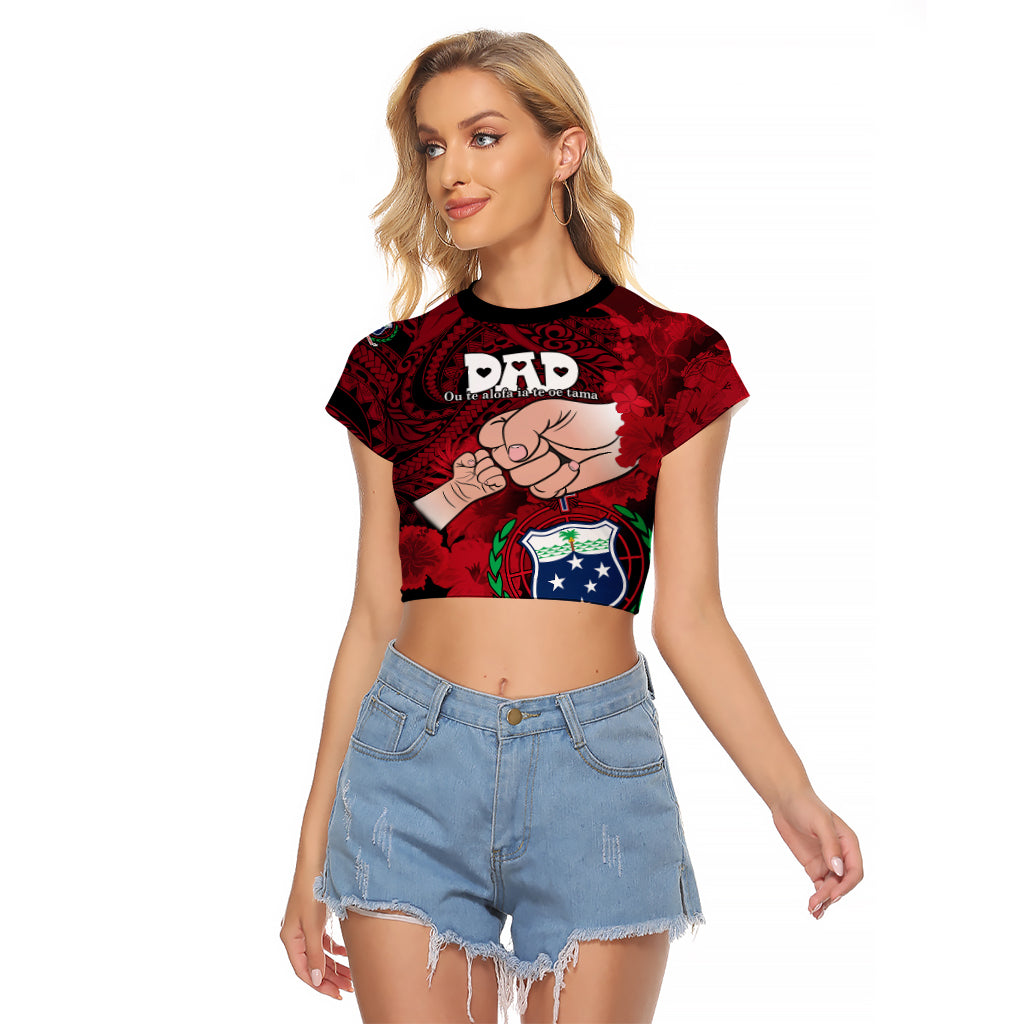 Personalised Fathers Day Polynesian Islands Samoa Raglan Cropped T Shirt Dad Ou Te Alofa Ia Te Oe Tama - Red Polynesian Flowers Tribal - Wonder Print Shop
