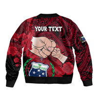 Personalised Fathers Day Polynesian Islands Samoa Sleeve Zip Bomber Jacket Dad Ou Te Alofa Ia Te Oe Tama - Red Polynesian Flowers Tribal - Wonder Print Shop
