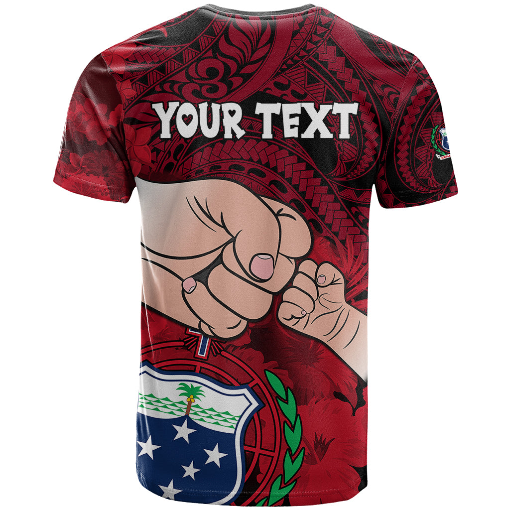 Personalised Fathers Day Polynesian Islands Samoa T Shirt Dad Ou Te Alofa Ia Te Oe Tama - Red Polynesian Flowers Tribal - Wonder Print Shop