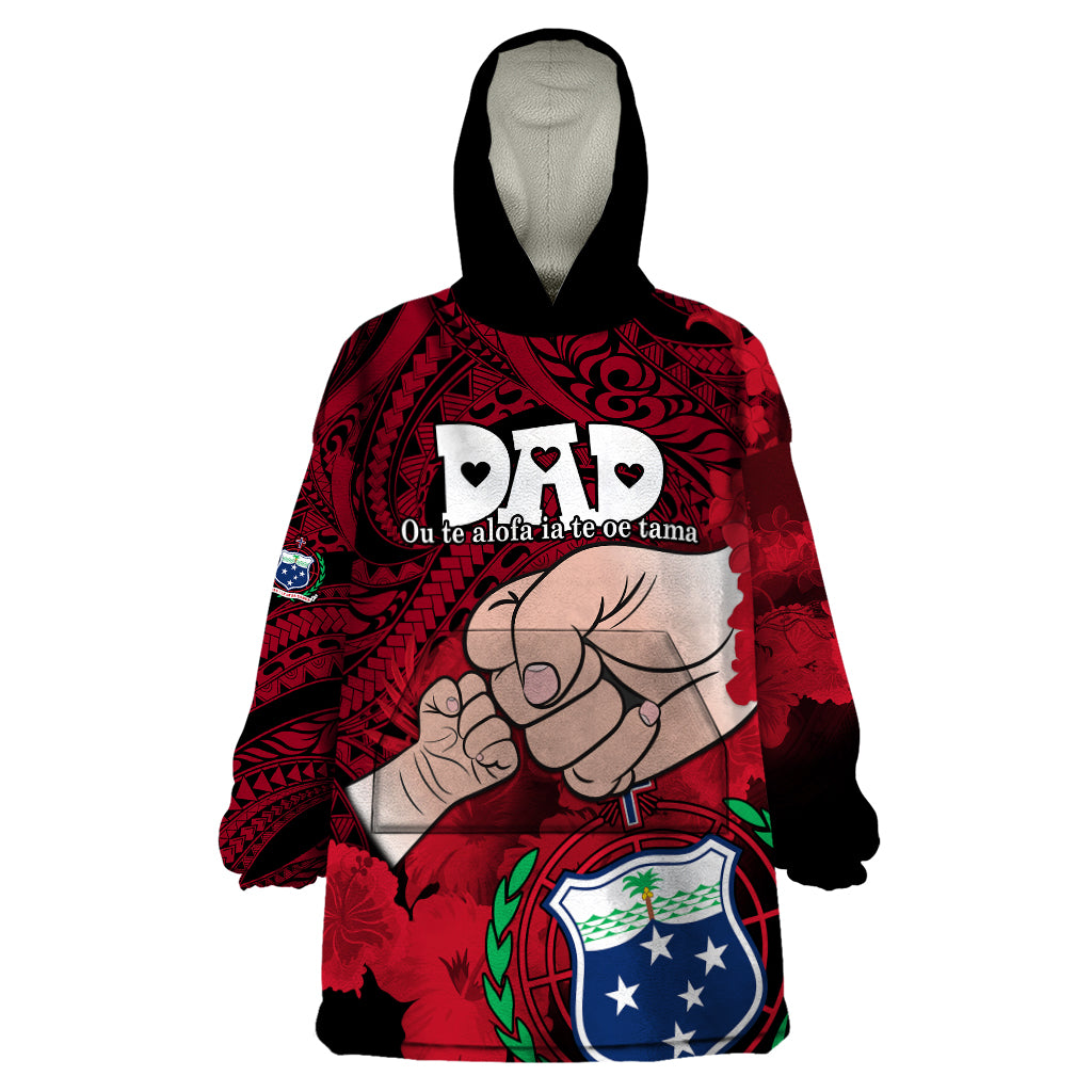Personalised Fathers Day Polynesian Islands Samoa Wearable Blanket Hoodie Dad Ou Te Alofa Ia Te Oe Tama - Red Polynesian Flowers Tribal - Wonder Print Shop