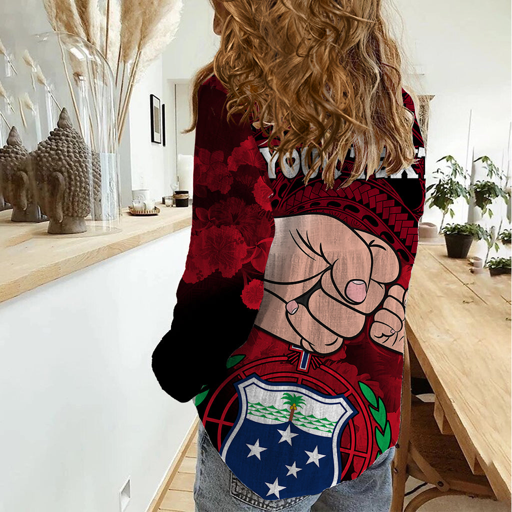 Personalised Dads Day Samoa Women Casual Shirt Dad Ou Te Alofa Ia Te Oe Tama - Red Polynesian Flowers Tribal - Wonder Print Shop