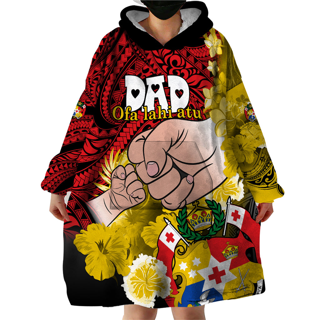 Dads Day Tonga Wearable Blanket Hoodie Dad Ofa lahi atu - Polynesian Flowers Tribal - Wonder Print Shop
