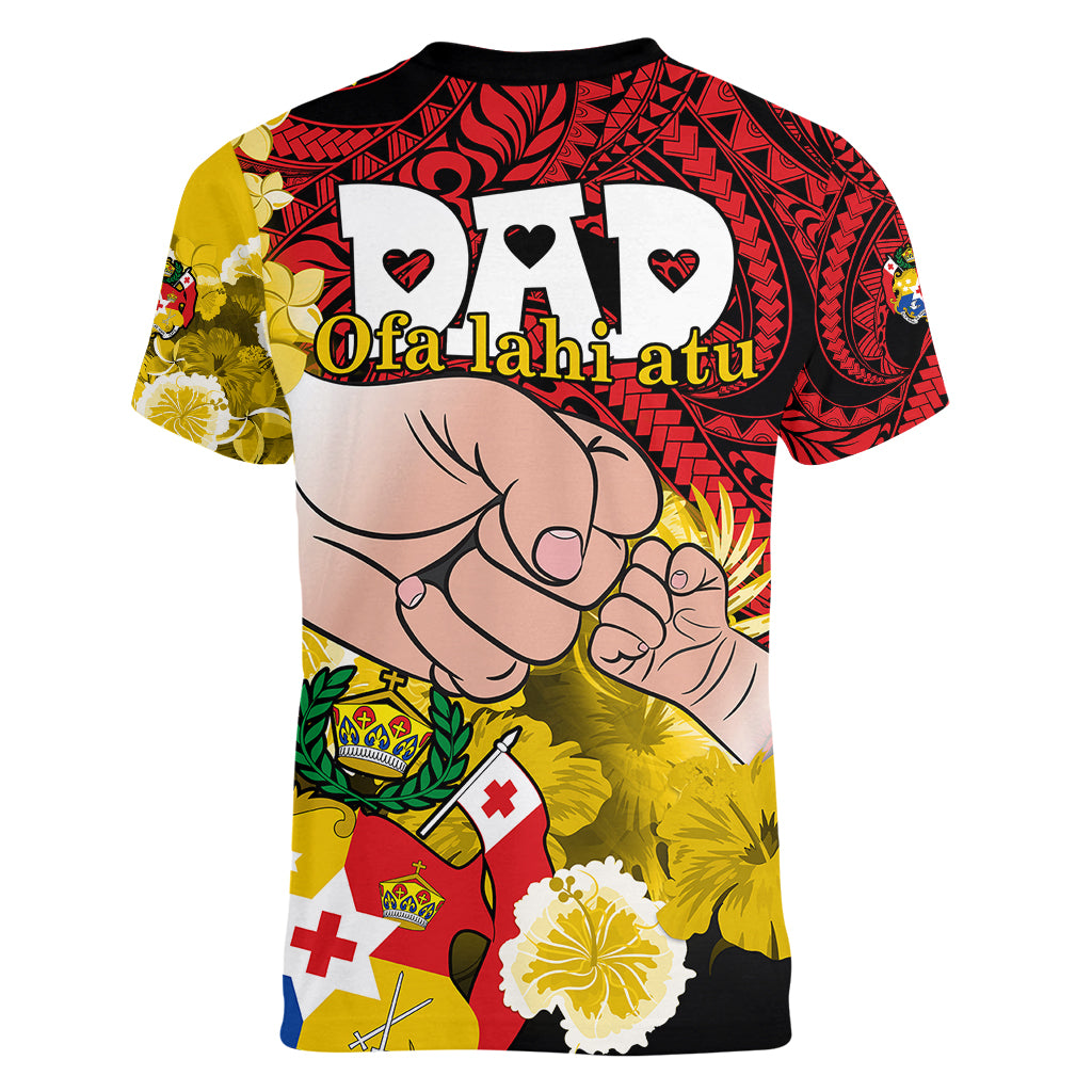 Dads Day Tonga Women V Neck T Shirt Dad Ofa lahi atu - Polynesian Flowers Tribal - Wonder Print Shop