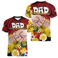 Dads Day Tonga Women V Neck T Shirt Dad Ofa lahi atu - Polynesian Flowers Tribal - Wonder Print Shop