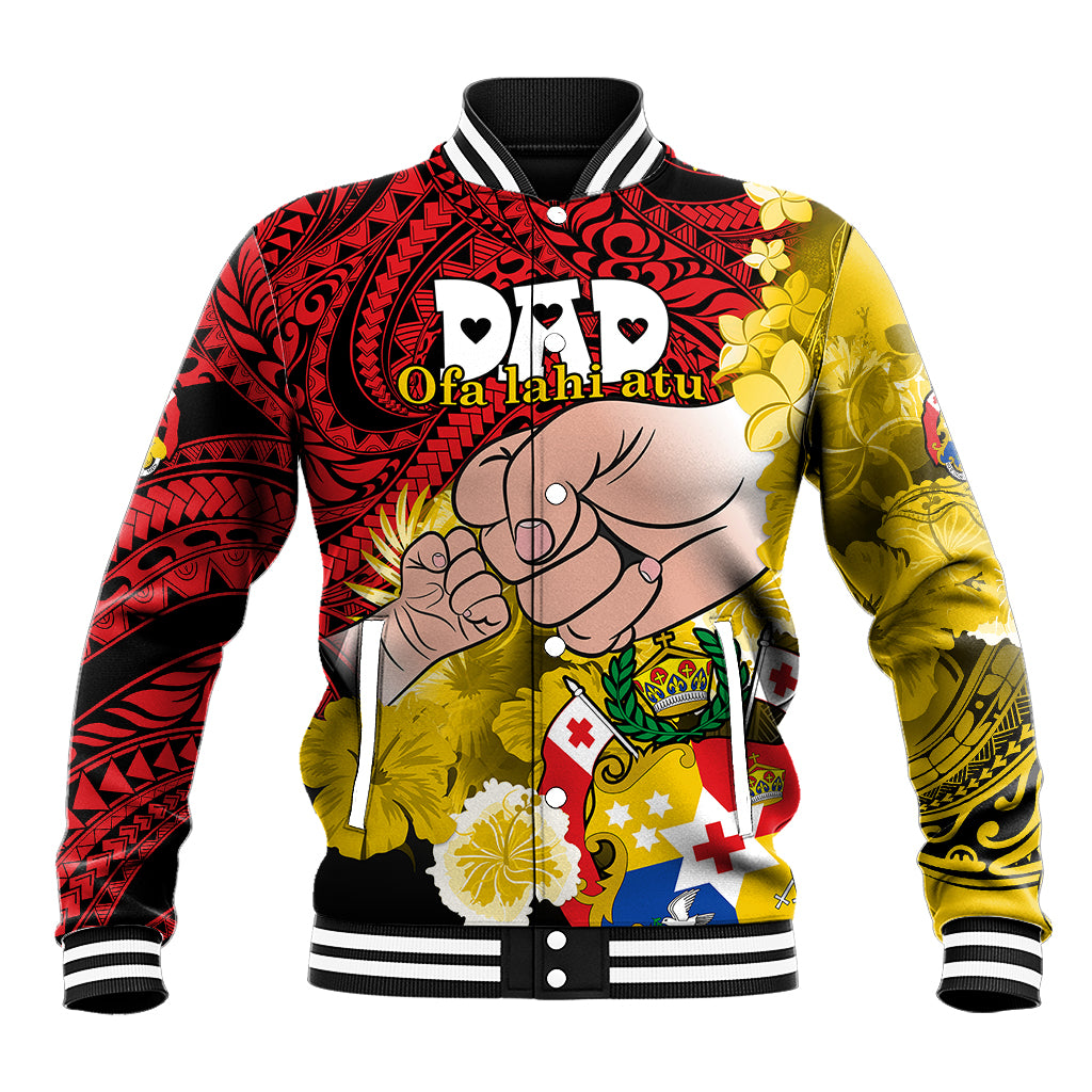 Personalised Fathers Day Polynesian Islands Tonga Baseball Jacket Dad Ofa lahi atu - Polynesian Flowers Tribal LT9 - Wonder Print Shop