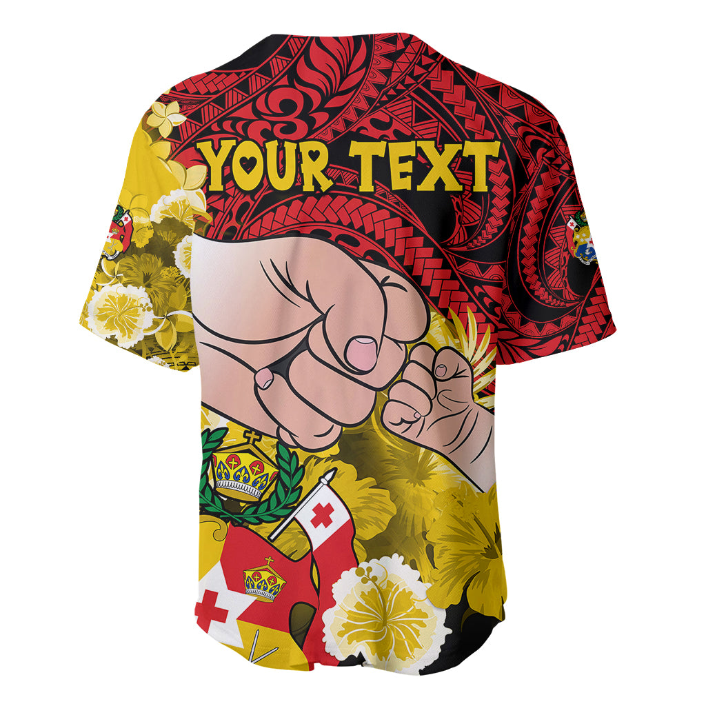 Personalised Dads Day Tonga Baseball Jersey Dad Ofa lahi atu - Polynesian Flowers Tribal LT9 - Wonder Print Shop