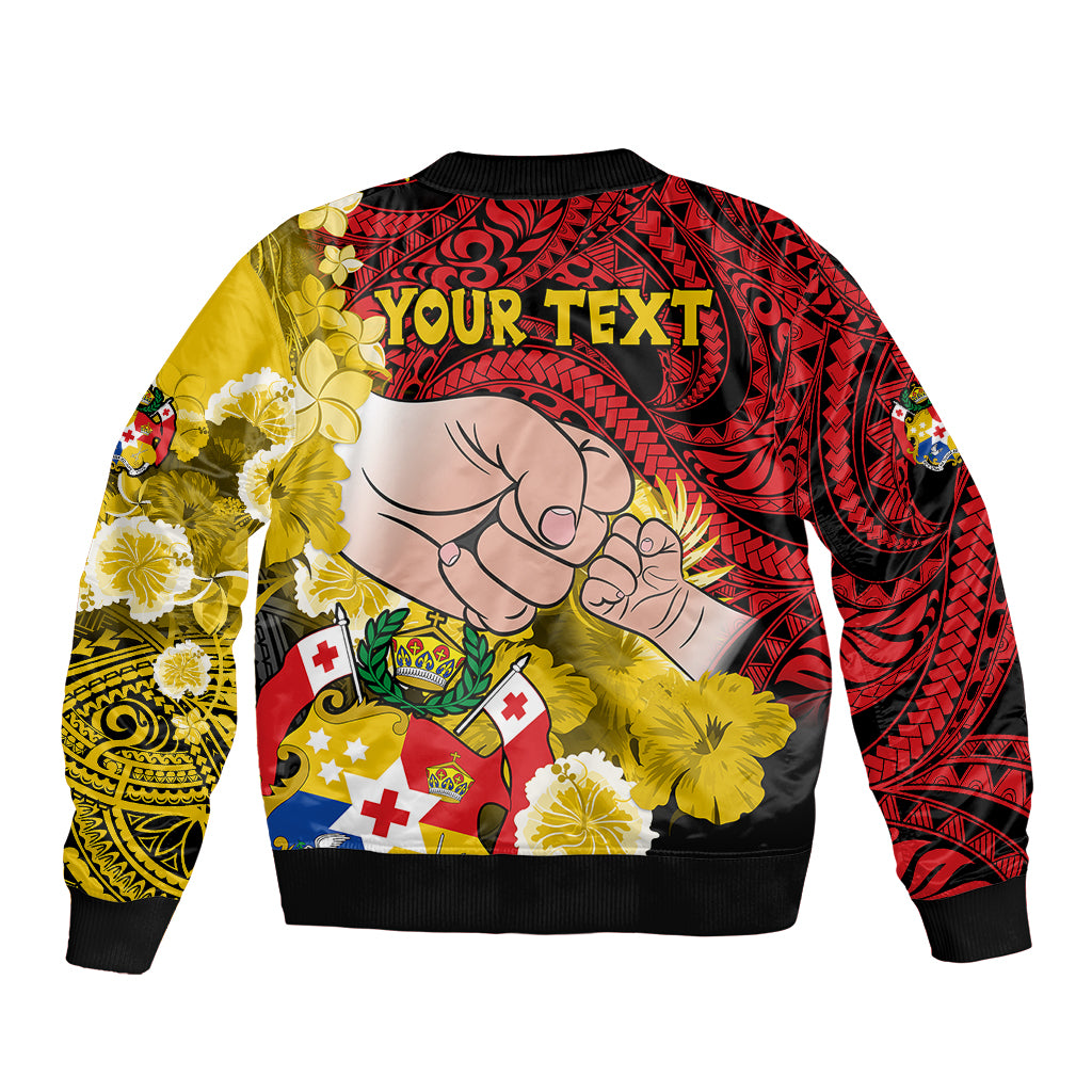 Personalised Fathers Day Polynesian Islands Tonga Bomber Jacket Dad Ofa lahi atu - Polynesian Flowers Tribal LT9 - Wonder Print Shop