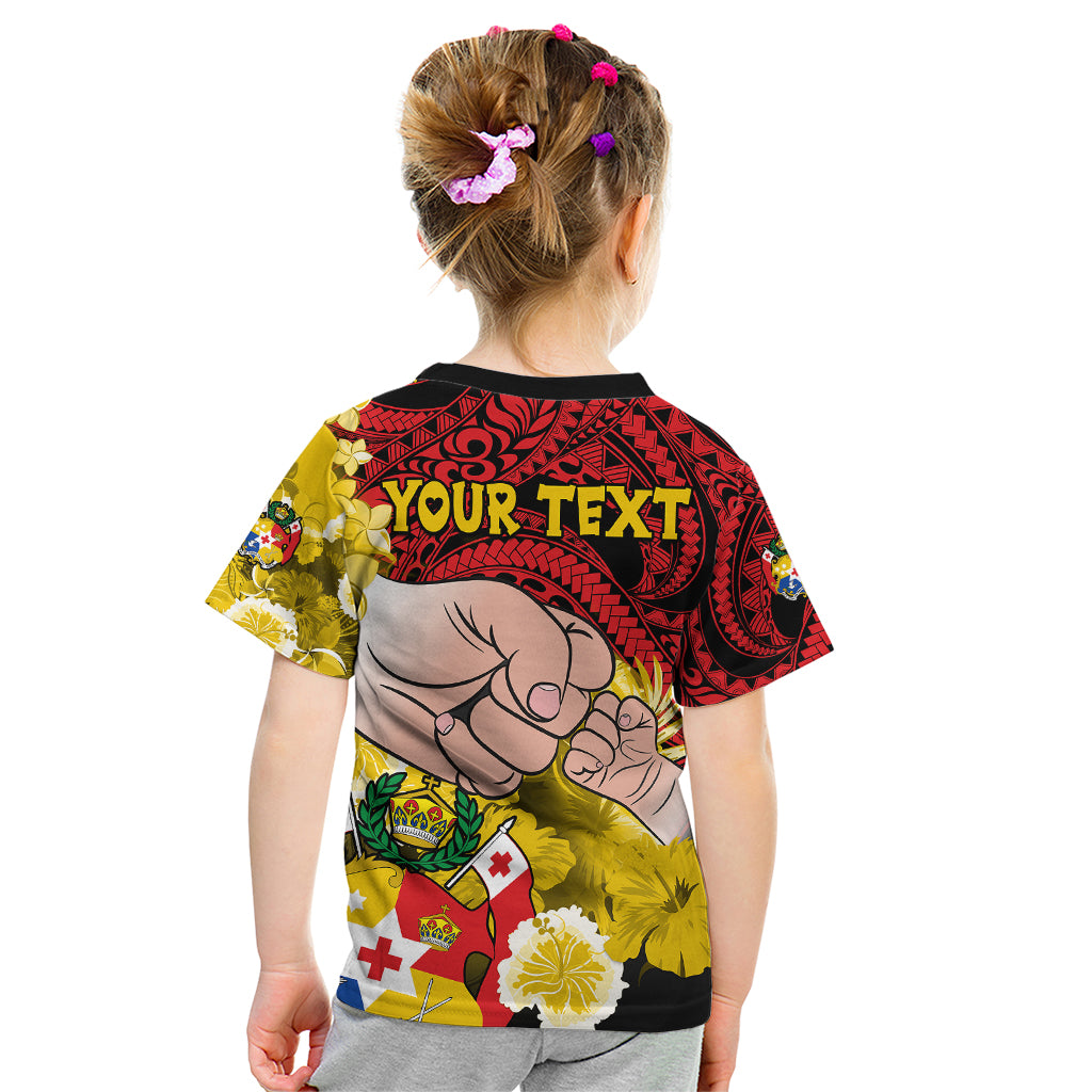Personalised Dads Day Tonga Kid T Shirt Dad Ofa lahi atu - Polynesian Flowers Tribal - Wonder Print Shop