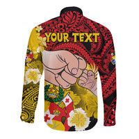 Personalised Dads Day Tonga Long Sleeve Button Shirt Dad Ofa lahi atu - Polynesian Flowers Tribal - Wonder Print Shop