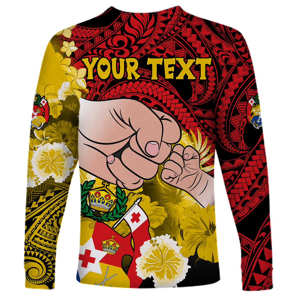 Personalised Dads Day Tonga Long Sleeve Shirt Dad Ofa lahi atu - Polynesian Flowers Tribal - Wonder Print Shop