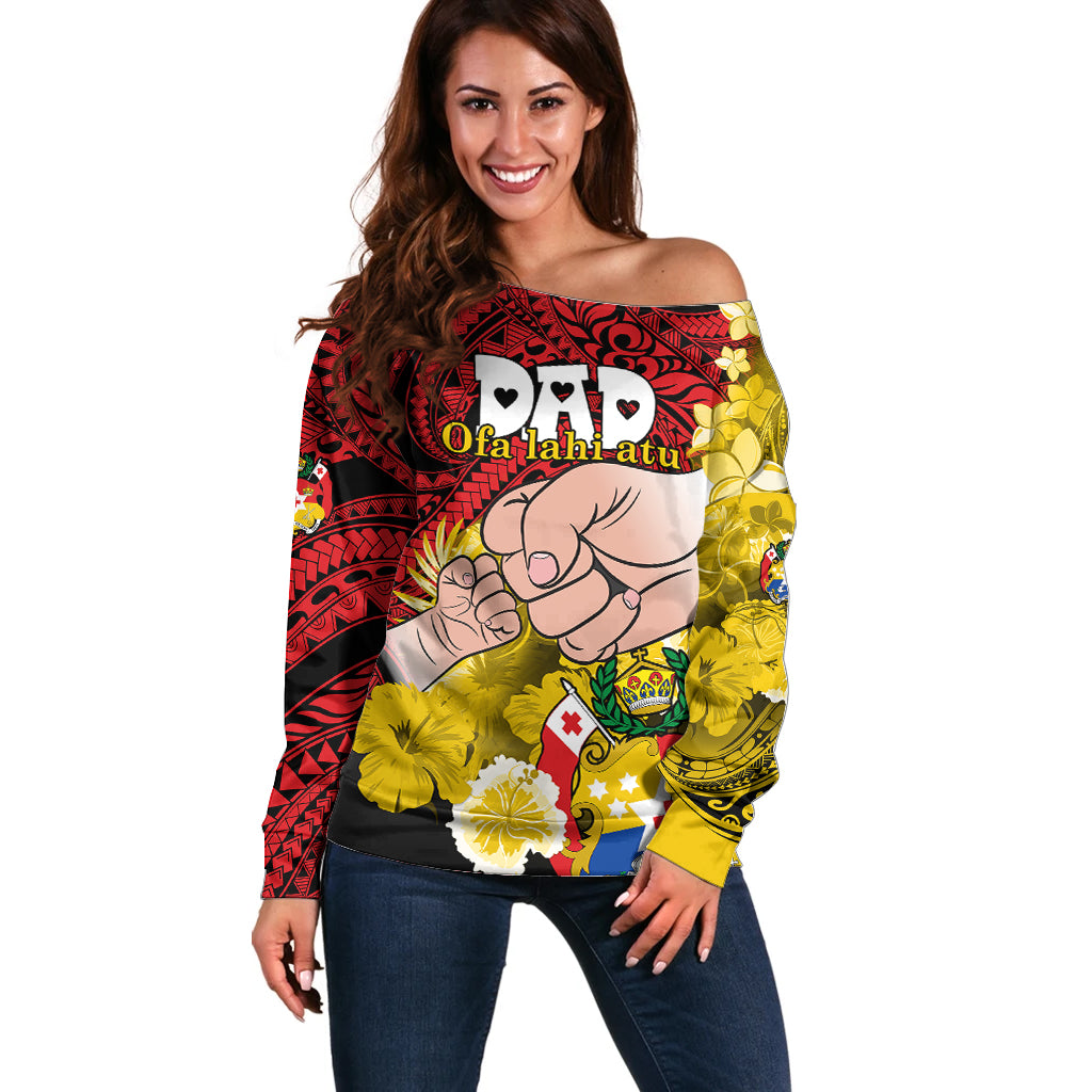 Personalised Dads Day Tonga Off Shoulder Sweater Dad Ofa lahi atu - Polynesian Flowers Tribal - Wonder Print Shop