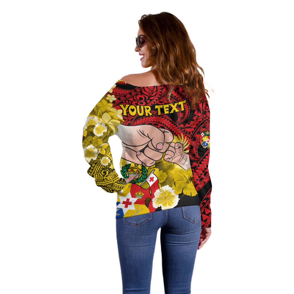 Personalised Dads Day Tonga Off Shoulder Sweater Dad Ofa lahi atu - Polynesian Flowers Tribal - Wonder Print Shop