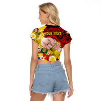 Personalised Dads Day Tonga Raglan Cropped T Shirt Dad Ofa lahi atu - Polynesian Flowers Tribal - Wonder Print Shop