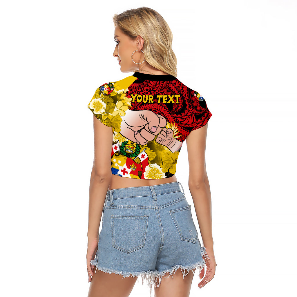 Personalised Fathers Day Polynesian Islands Tonga Raglan Cropped T Shirt Dad Ofa lahi atu - Polynesian Flowers Tribal - Wonder Print Shop