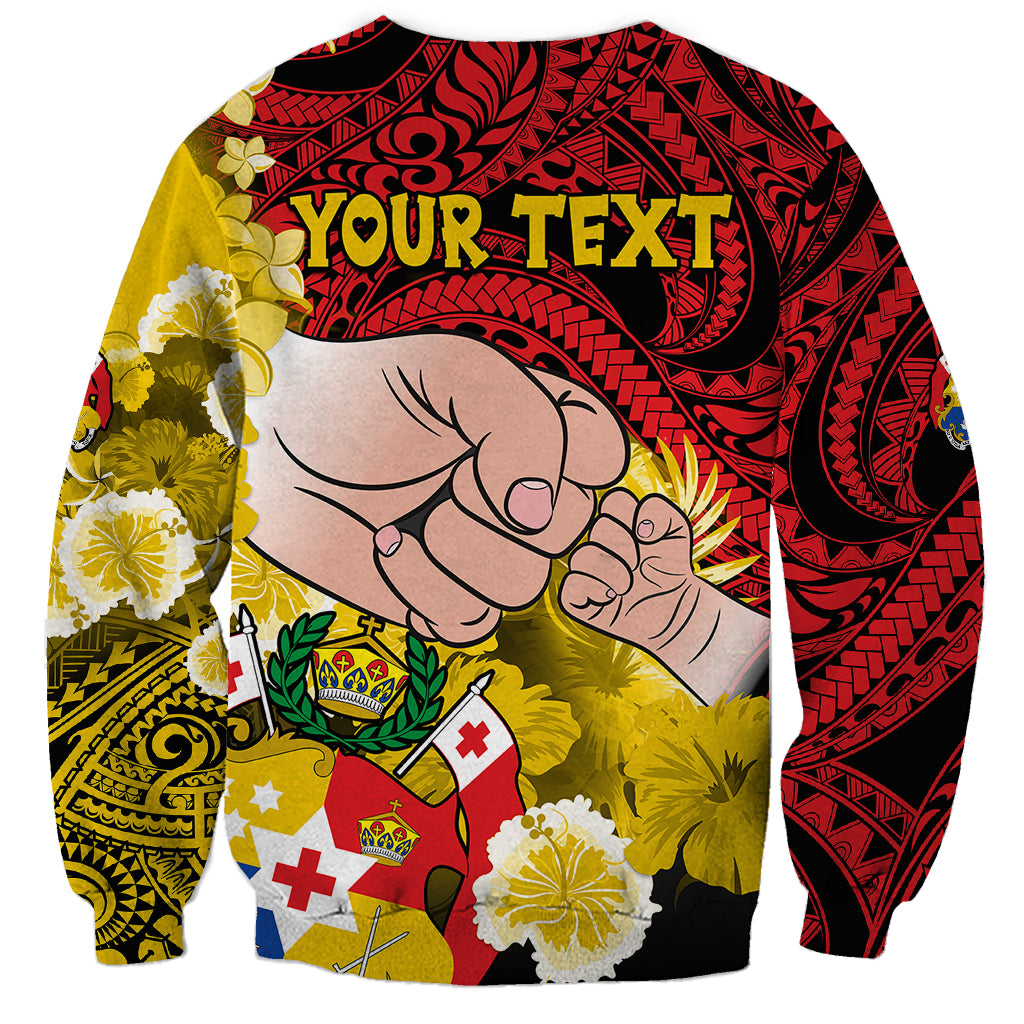 Personalised Fathers Day Polynesian Islands Tonga Sweatshirt Dad Ofa lahi atu - Polynesian Flowers Tribal - Wonder Print Shop