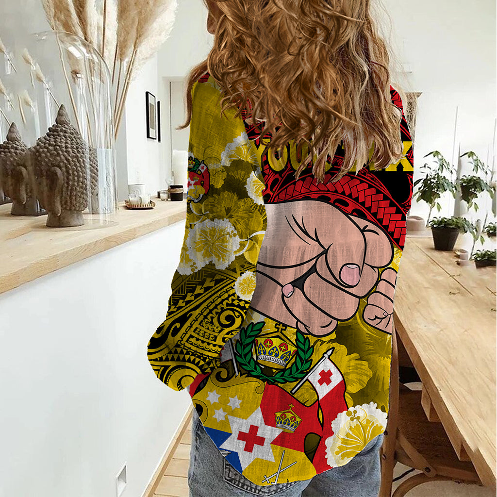 Personalised Dads Day Tonga Women Casual Shirt Dad Ofa lahi atu - Polynesian Flowers Tribal - Wonder Print Shop