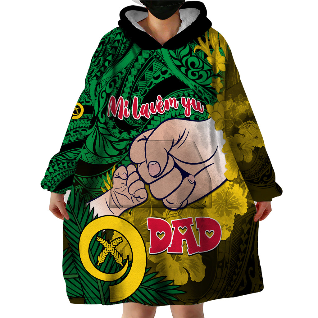 Dads Day Vanuatu Wearable Blanket Hoodie Dad Mi lavem yu - Polynesian Flowers Tribal - Wonder Print Shop
