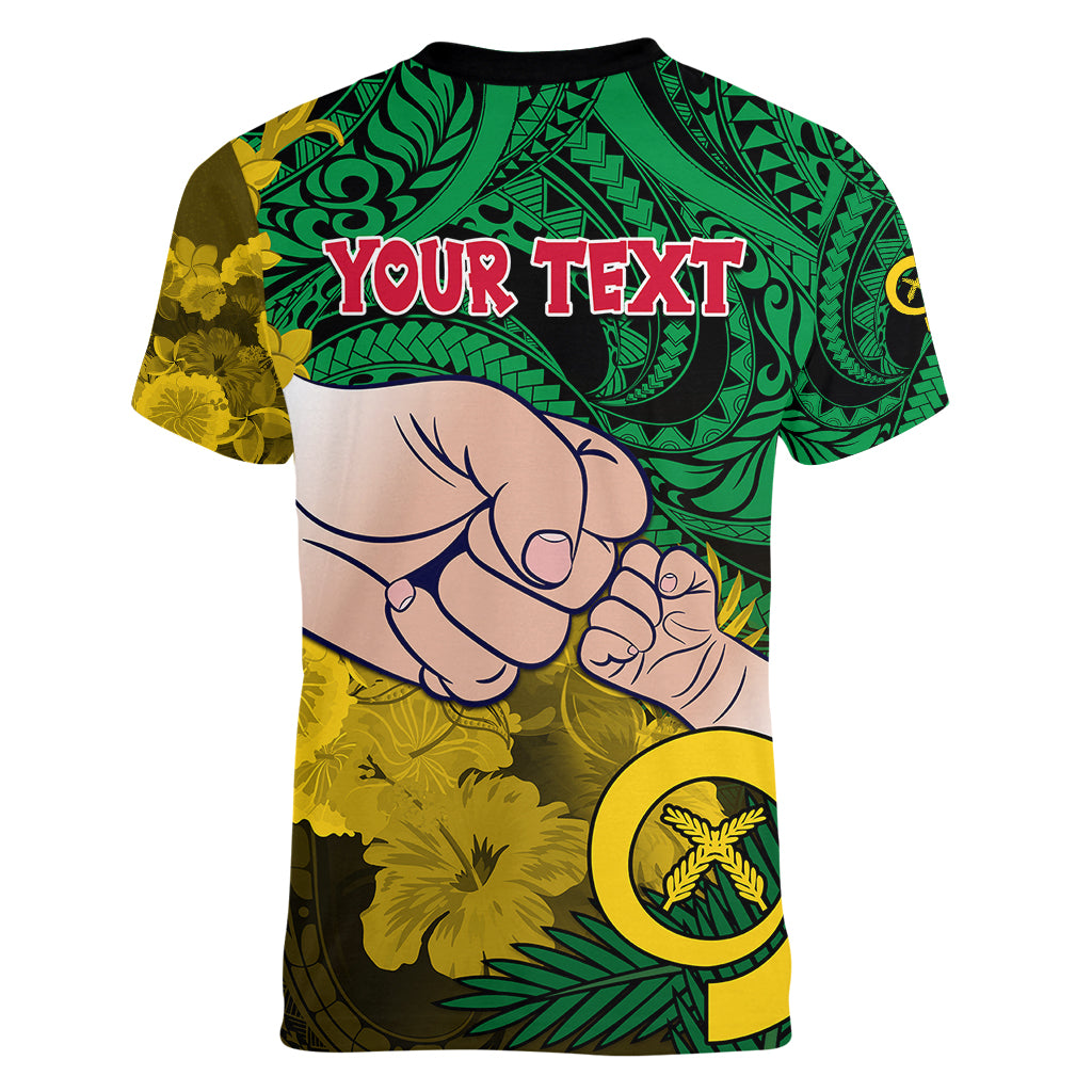 Personalised Dads Day Vanuatu Women V Neck T Shirt Dad Mi lavem yu - Polynesian Flowers Tribal - Wonder Print Shop