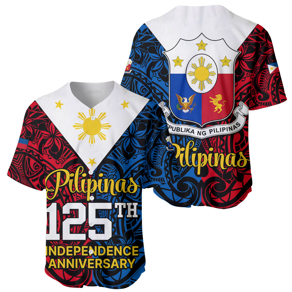Polynesian Philippines Baseball Jersey Pilipinas Flag Style for 125th Independence Anniversary Black LT9 - Wonder Print Shop
