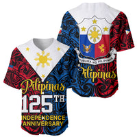 Polynesian Philippines Baseball Jersey Pilipinas Flag Style for 125th Independence Anniversary Black LT9 - Wonder Print Shop
